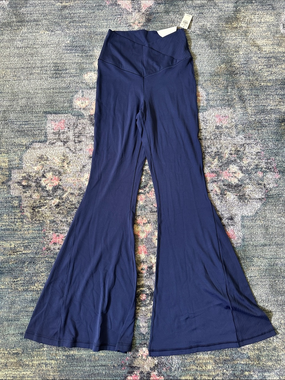 aerie Offline Real Me Super Flare Navy High-Waist Crossover Ribbed Leggings NWT